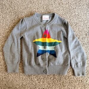 Hanna Andersson Cardigan Sweater Grey Rainbow Star Size 4